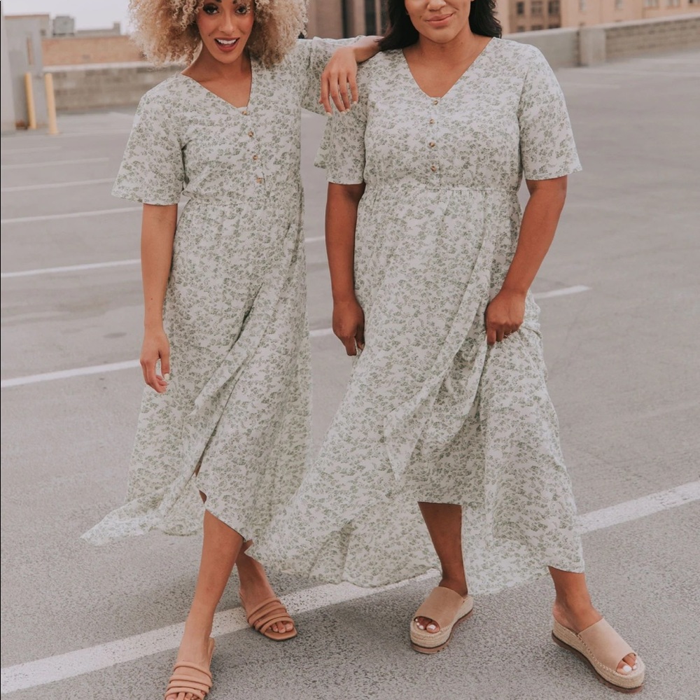 Sage & Cream Midi Dress